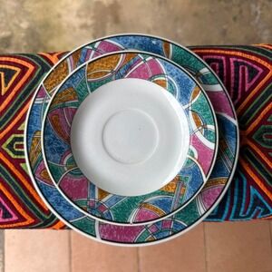 Set of 2 Vintage Decorative Plates Colorful Geometric Pattern 6" & 7.5"‎